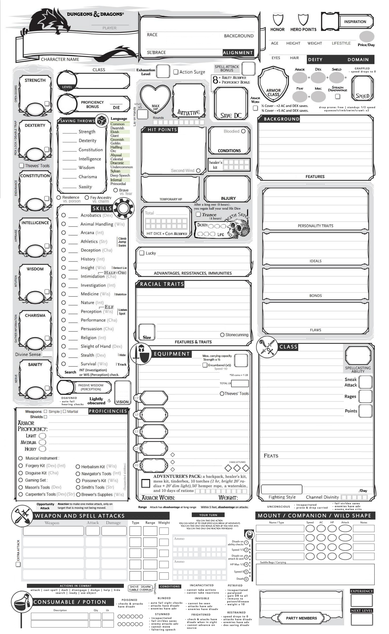 Fully Loaded Character Sheet Dungeon Masters Guild Dungeon Masters